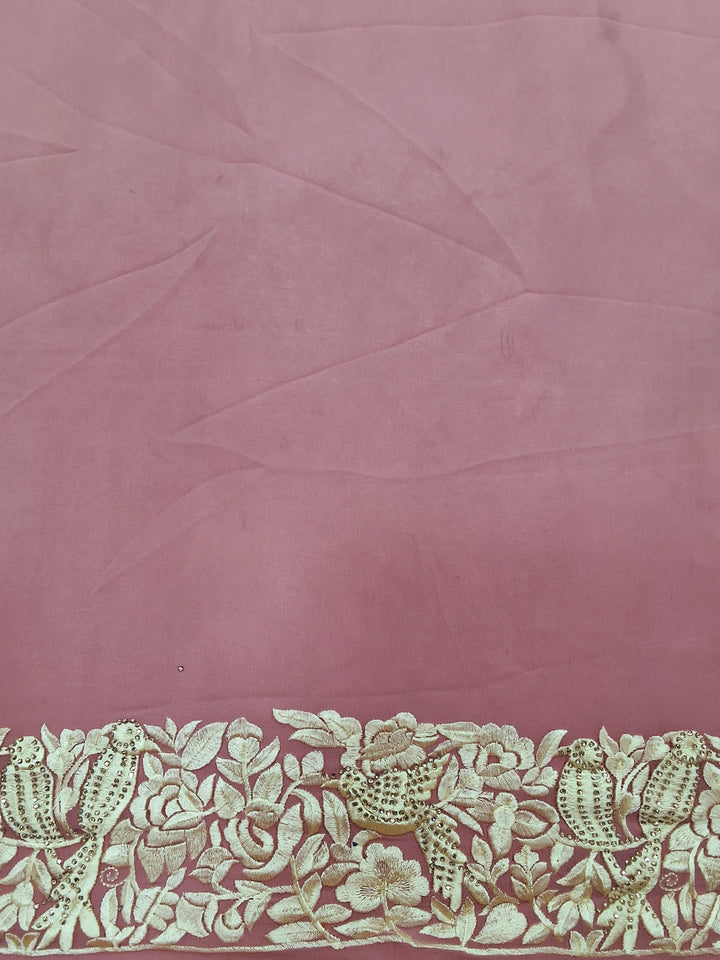Georgette Saree with Zari Embroidered Floral Border and Blouse Piece