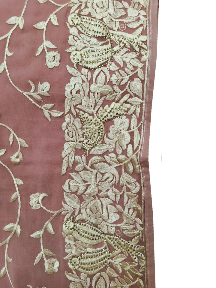 Georgette Saree with Zari Embroidered Floral Border and Blouse Piece