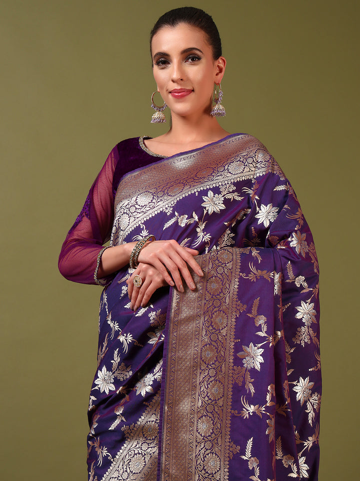 Chhabra 555 Banarasi Handloom Silk Saree with Intricate Gold and Silver Zari Meenakari Weaving 