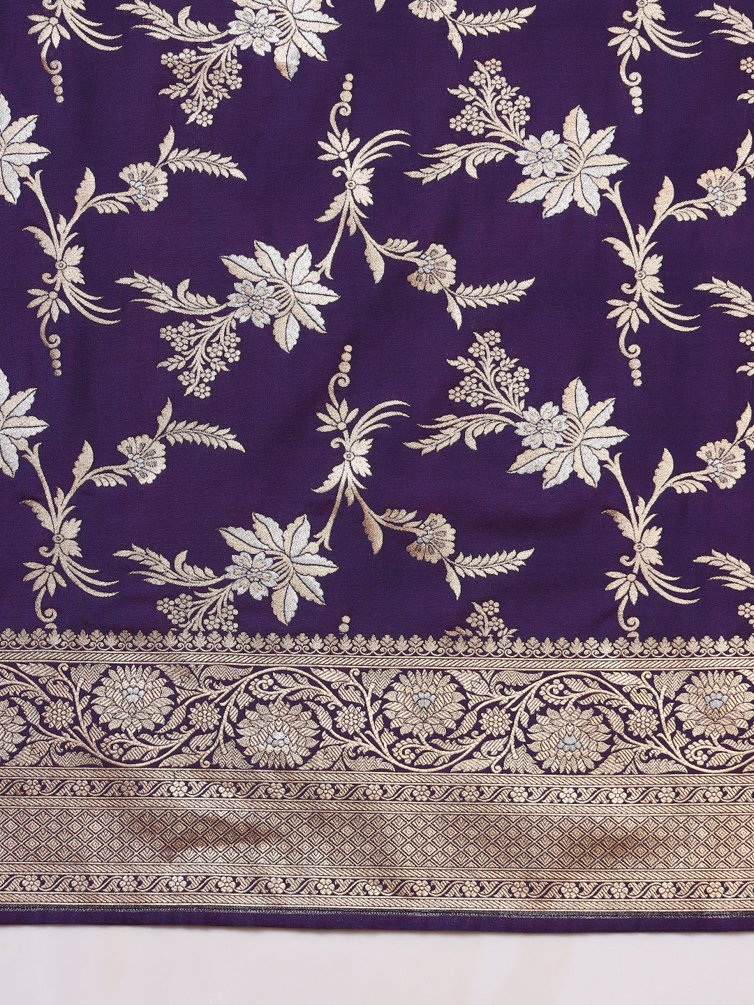 Banarasi Handloom Silk Saree with Intricate Gold and Silver Zari Meenakari Weaving