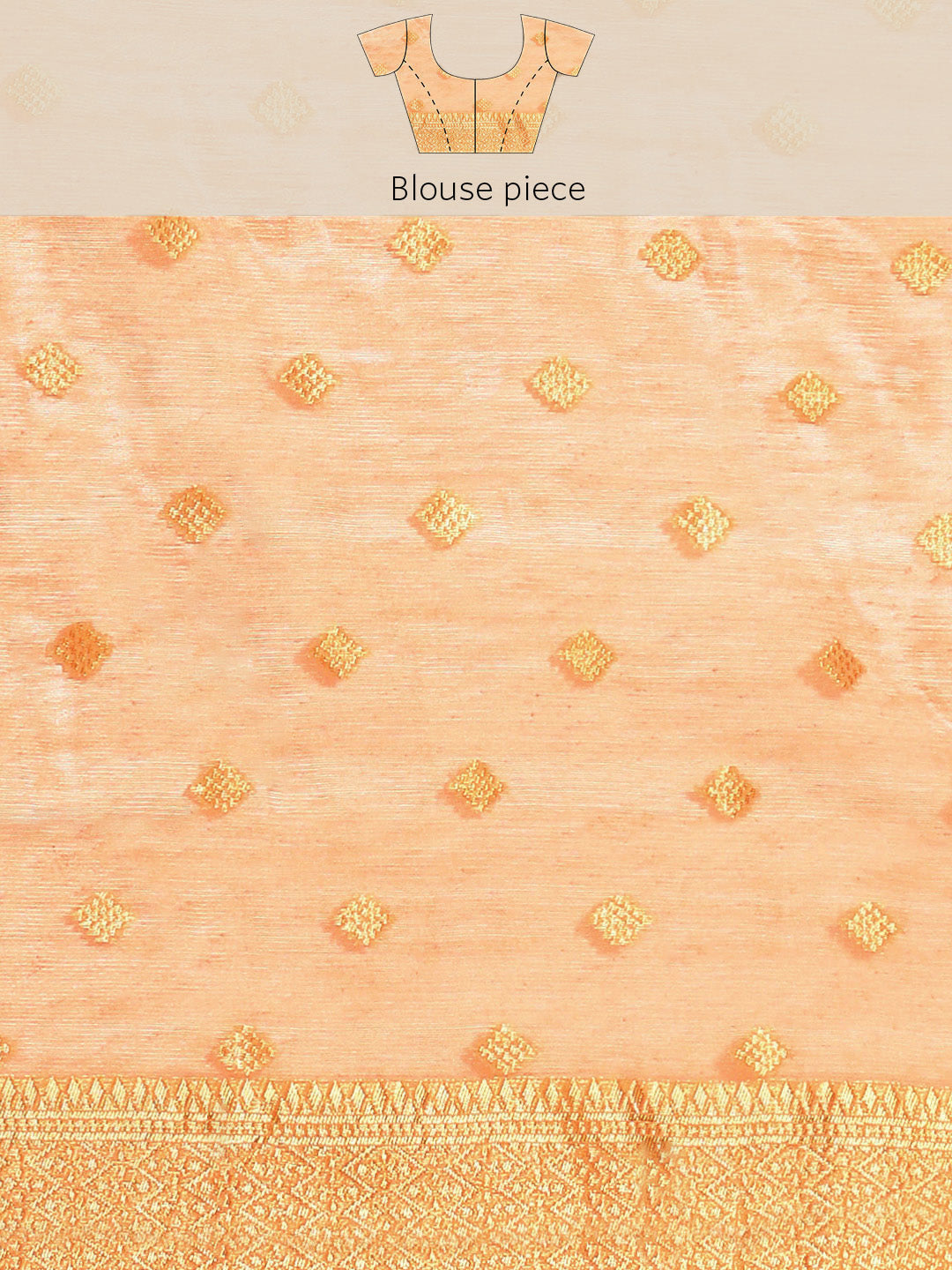 Peach Banarasi Floral Zari Woven Silk Saree With Red Border Blouse