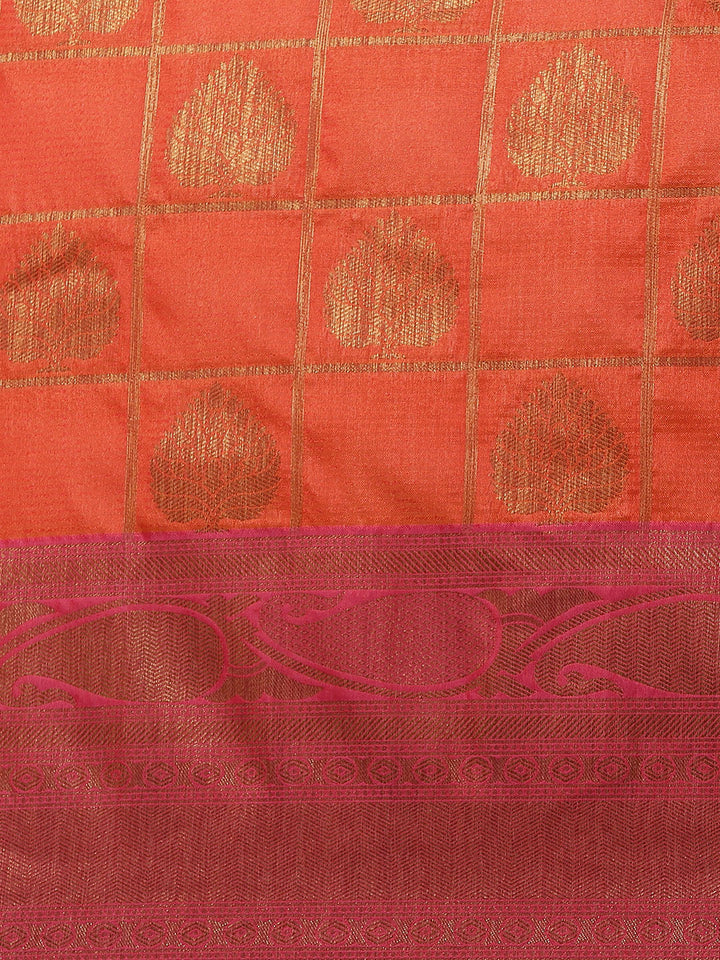 NWJL5433 Traditional Checked Banarasi Jute Silk Saree with Oxidised Zari and contrast border