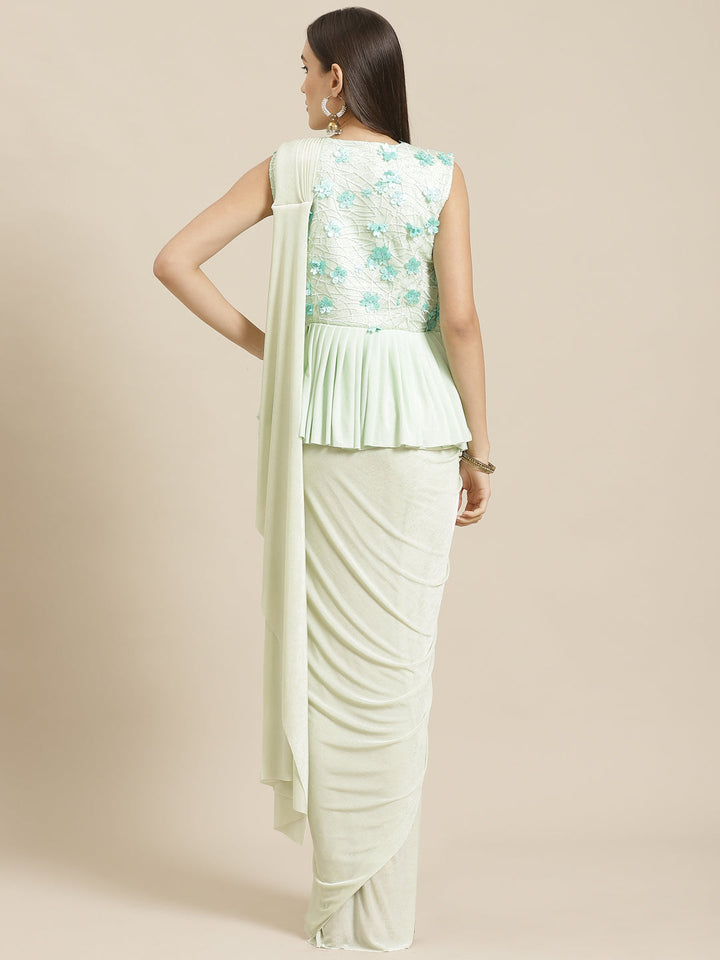 Ruffled Pre-Stitched Saree Gown with Festive Layering & Bling Jacket Blouse, Bell Sleeve