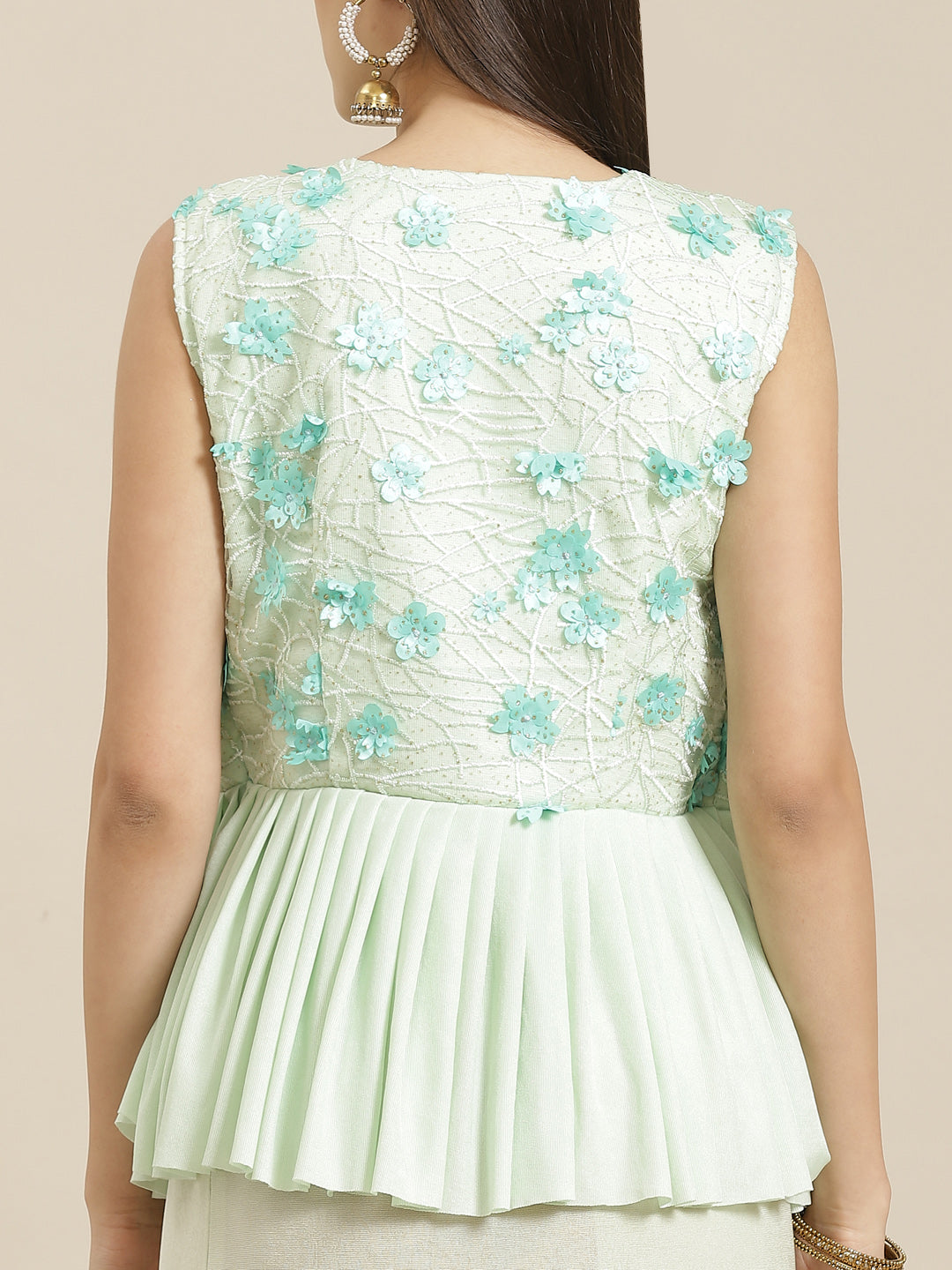 Ruffled Pre-Stitched Saree Gown with Festive Layering & Bling Jacket Blouse, Bell Sleeve