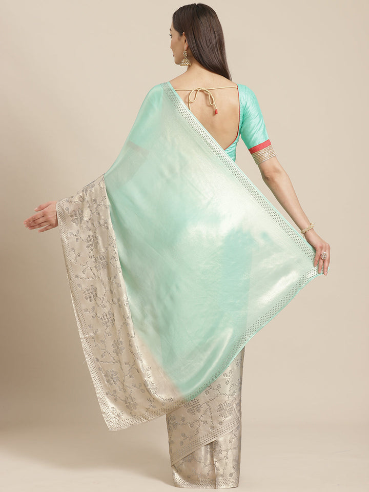 Pastel Ombre Satin Cocktail Saree with Crystal Embellishments in a Floral Pattern