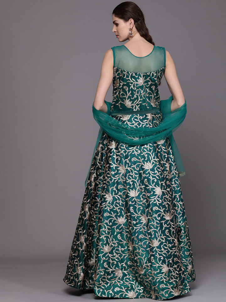 Anarkali Cocktail Gown with Embellished Neckline and Kasab Embroidery