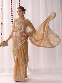 Chhabra 555 Ombre Resham Embroidered saree with Allover Sequinned Stripes and Scalloped Motifs
