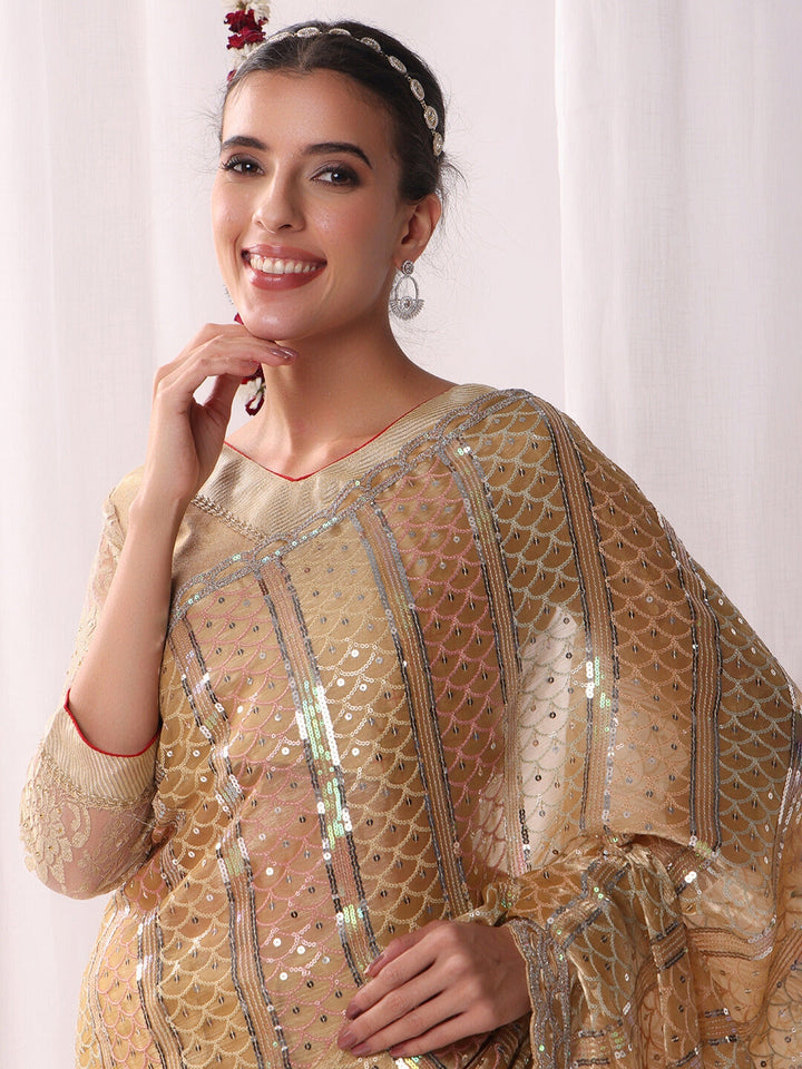 Ombre Resham Embroidered saree with Allover Sequinned Stripes