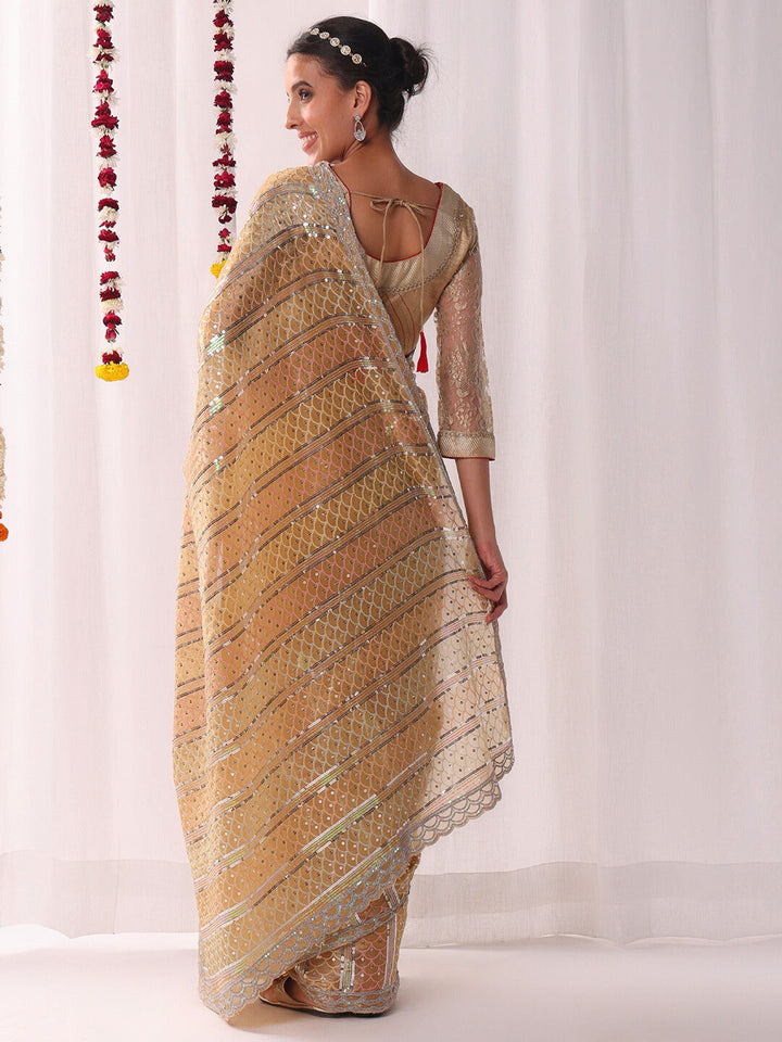 Ombre Resham Embroidered saree with Allover Sequinned Stripes