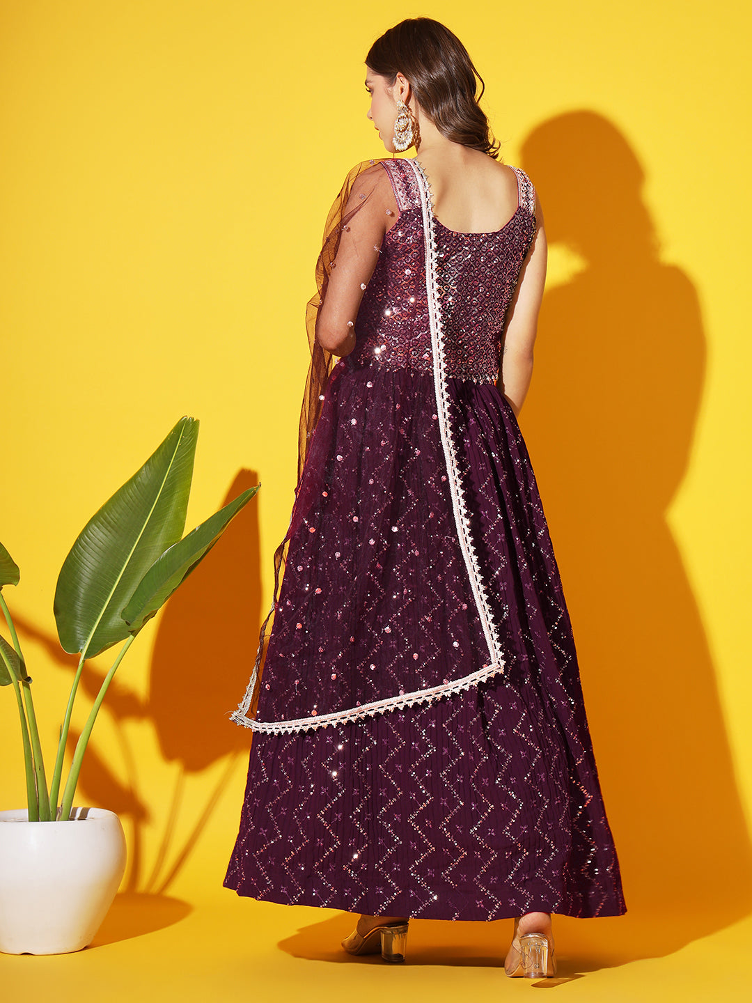 Sequins Mirror Embellished Crop-top Pleated Lehenga Choli Dupatta Set