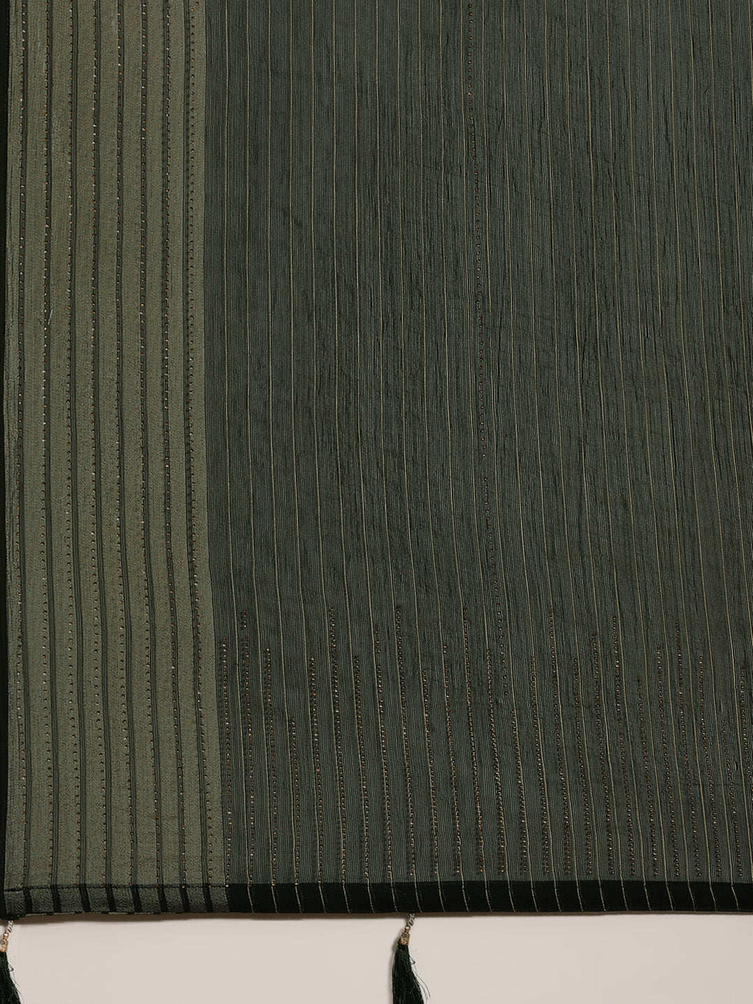 Bottle Green Chiffon Swarovski Embelllished Striped Weaving Saree