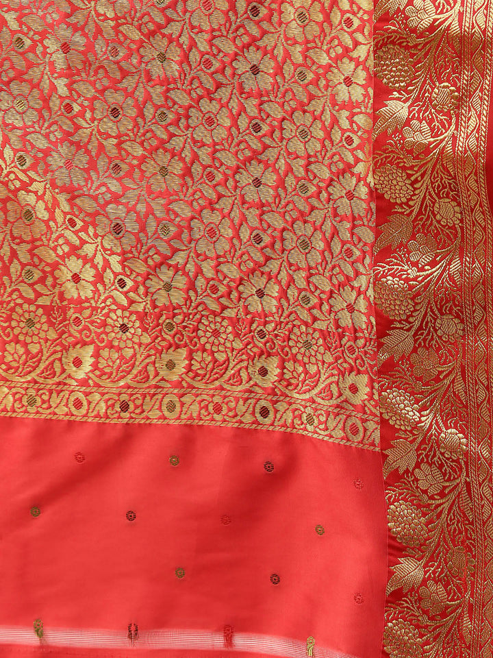 Bengali Style Colorblocked Silk Saree with Zari Woven Flowers
