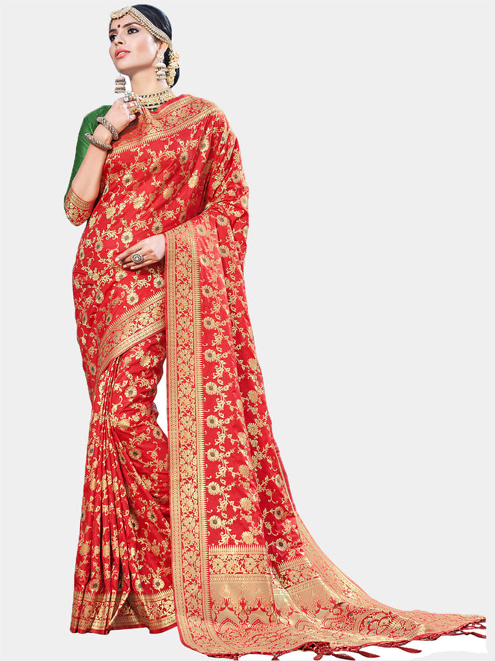 Bridal Banarasi Handloom Silk Saree with Floral Meenakari