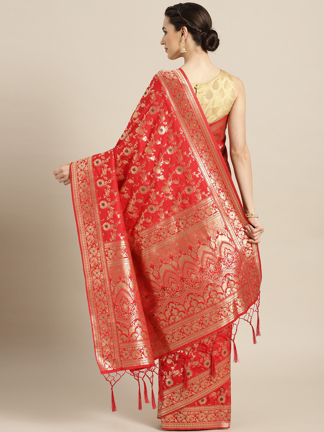 Bridal Banarasi Handloom Silk Saree with Floral Meenakari