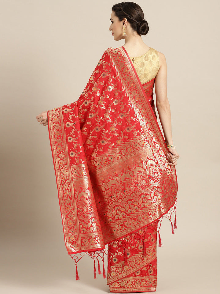 Bridal Banarasi Handloom Silk Saree with Floral Meenakari