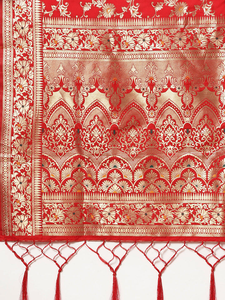 Bridal Banarasi Handloom Silk Saree with Floral Meenakari