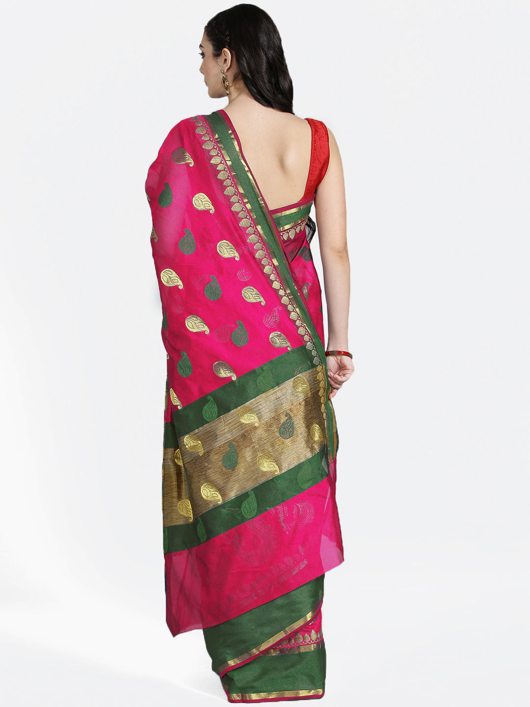 Chanderi Silk Saree with Resham Zari Woven Paisley Patterns