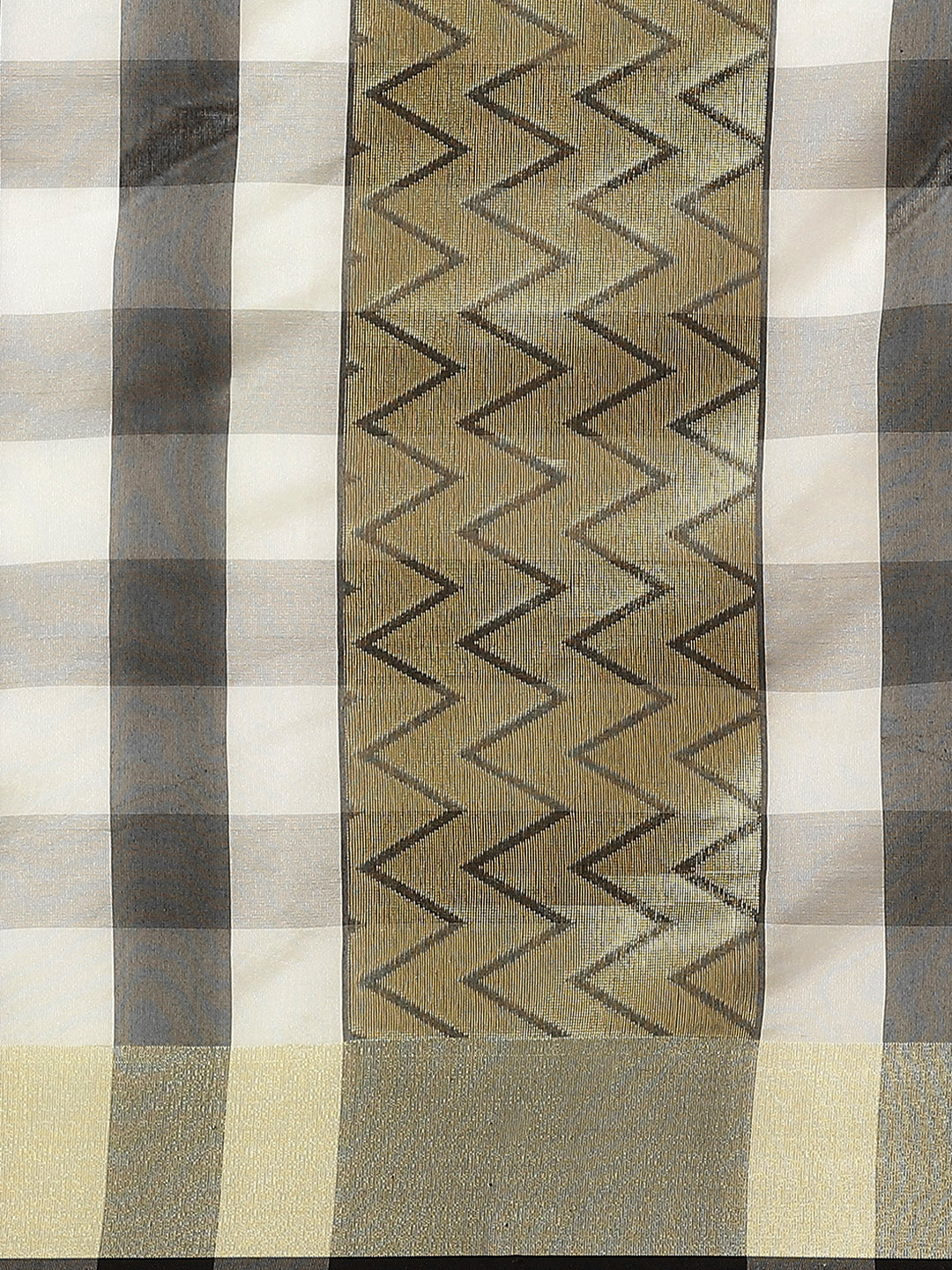 Mangalagiri Chanderi Silk Saree with Black and grey Checkered pattern and Zari Pallu