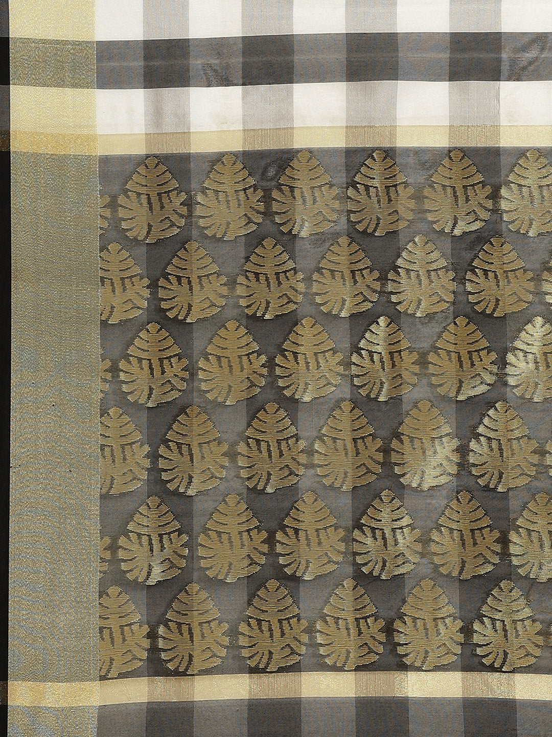 Mangalagiri Chanderi Silk Saree with Black and grey Checkered pattern and Zari Pallu