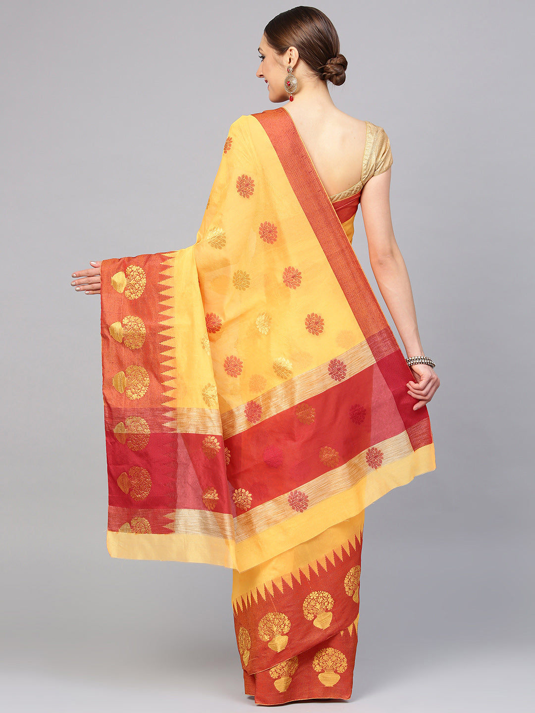 Chanderi Cotton Banarasi Saree with Floral Ethnic Motifs