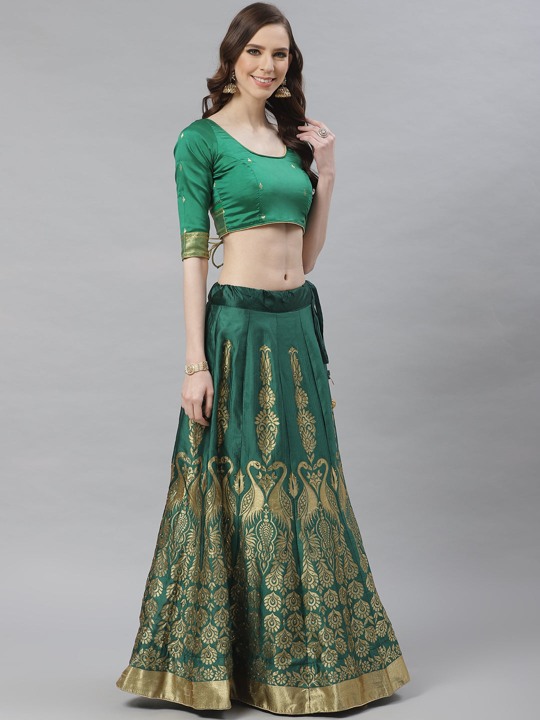 Ombre Semi Stitched Kalidar Banarasi Lehenga Choli With Zari Weaving & Peacock Motifs