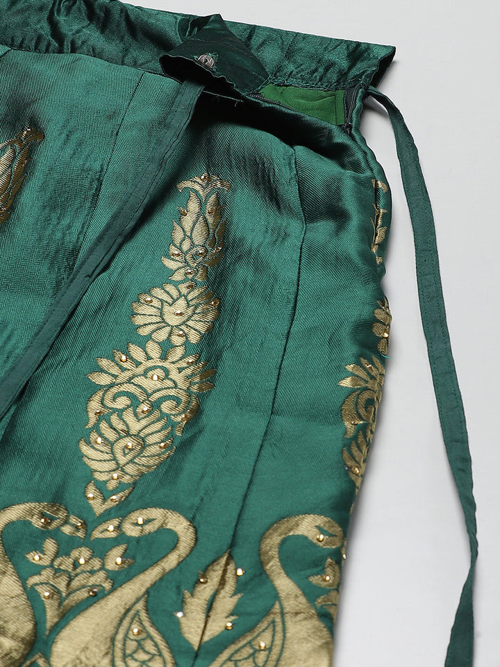 Ombre Semi Stitched Kalidar Banarasi Lehenga Choli With Zari Weaving & Peacock Motifs