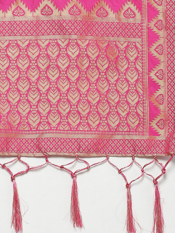 Ombre Semi Stitched Kalidar Banarasi Lehenga Choli With Zari Weaving & Peacock Motifs