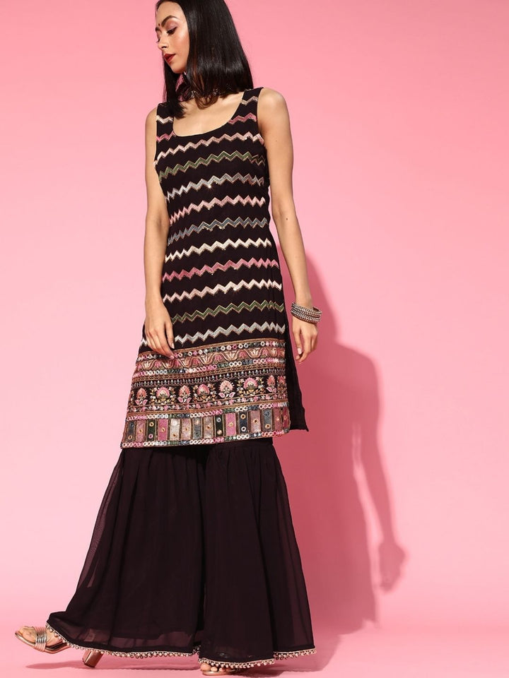 Made to Measure Resham Mirror Embroidery Sharara Suit Set & Beads Embellished Dupatta
