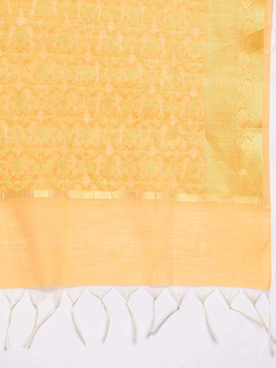 Yellow Banarasi Handloom Kurta Sharara Set with Frills Pleated Sleeves
