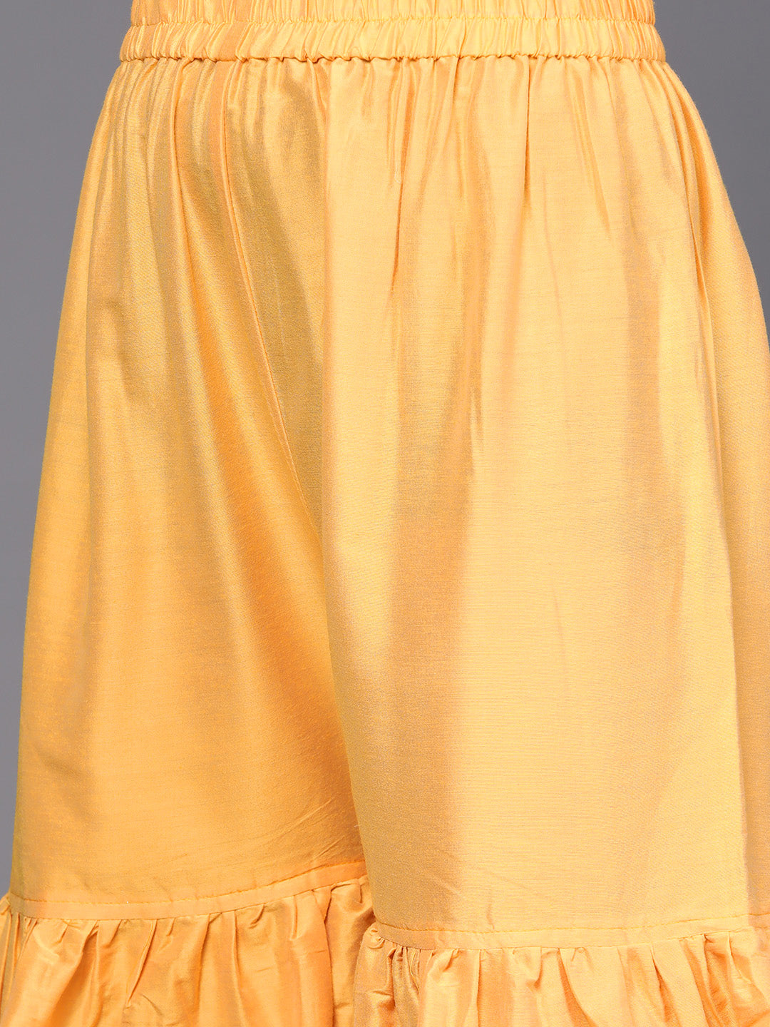 Yellow Banarasi Handloom Kurta Sharara Set with Frills Pleated Sleeves