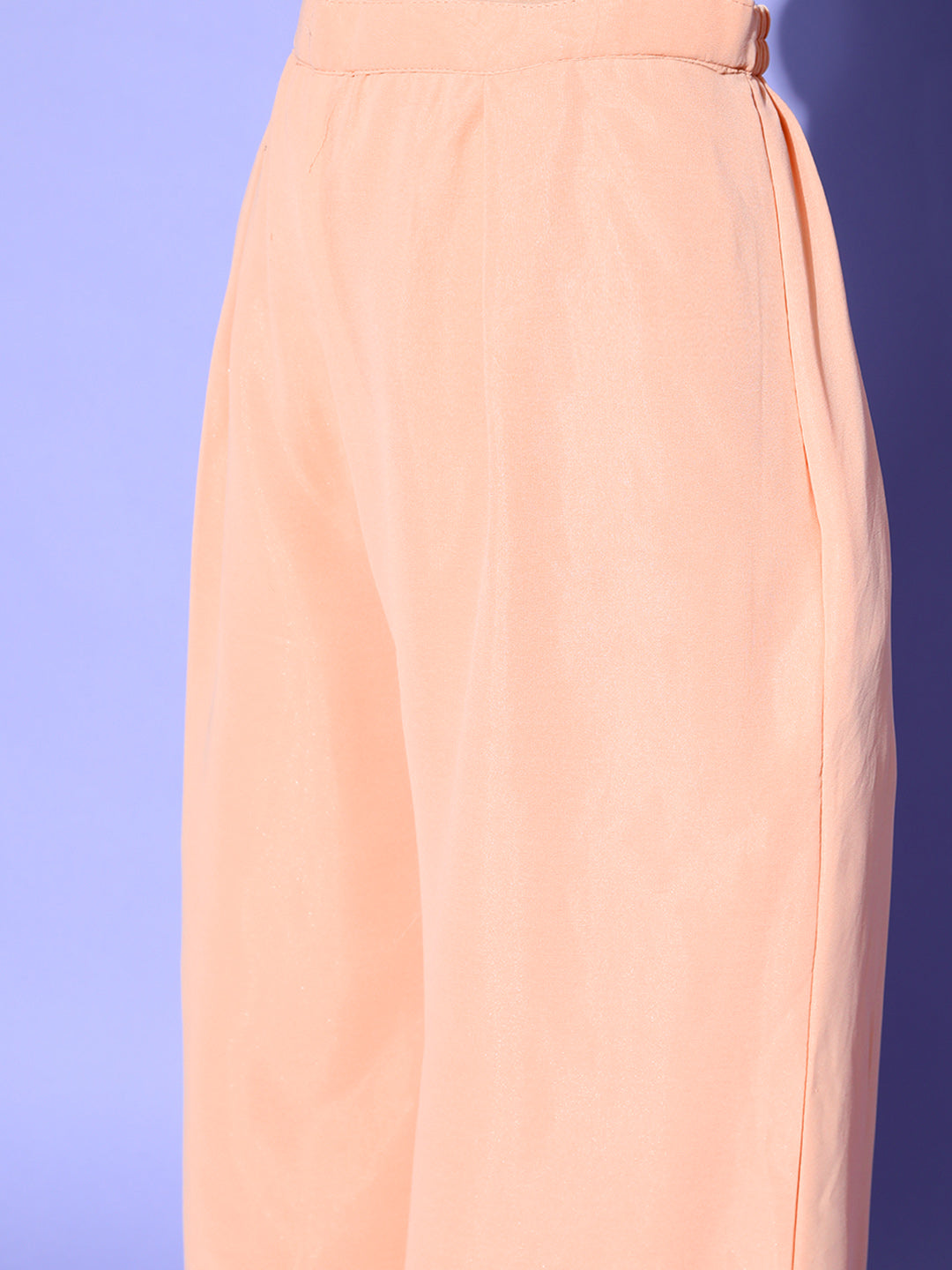 Pastel Peach Resham Embroidered Georgette Kurta Palazzo Set