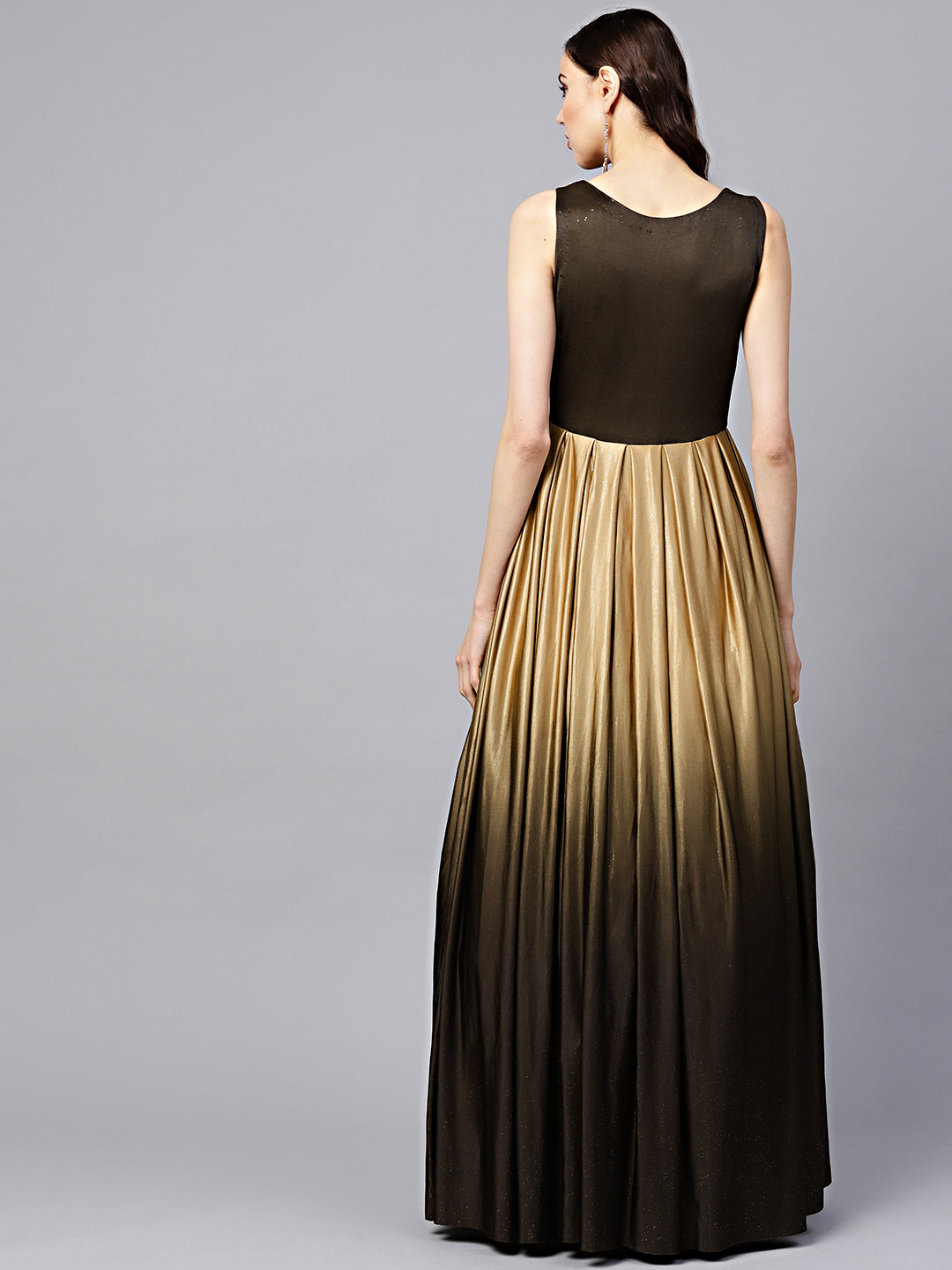 Ombre Brown Shimmer Cocktail Gown with Kundan Neckline