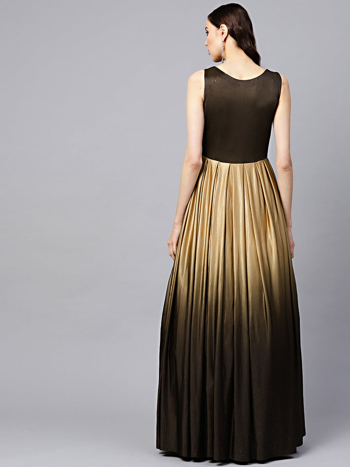 Ombre Brown Shimmer Cocktail Gown with Kundan Neckline