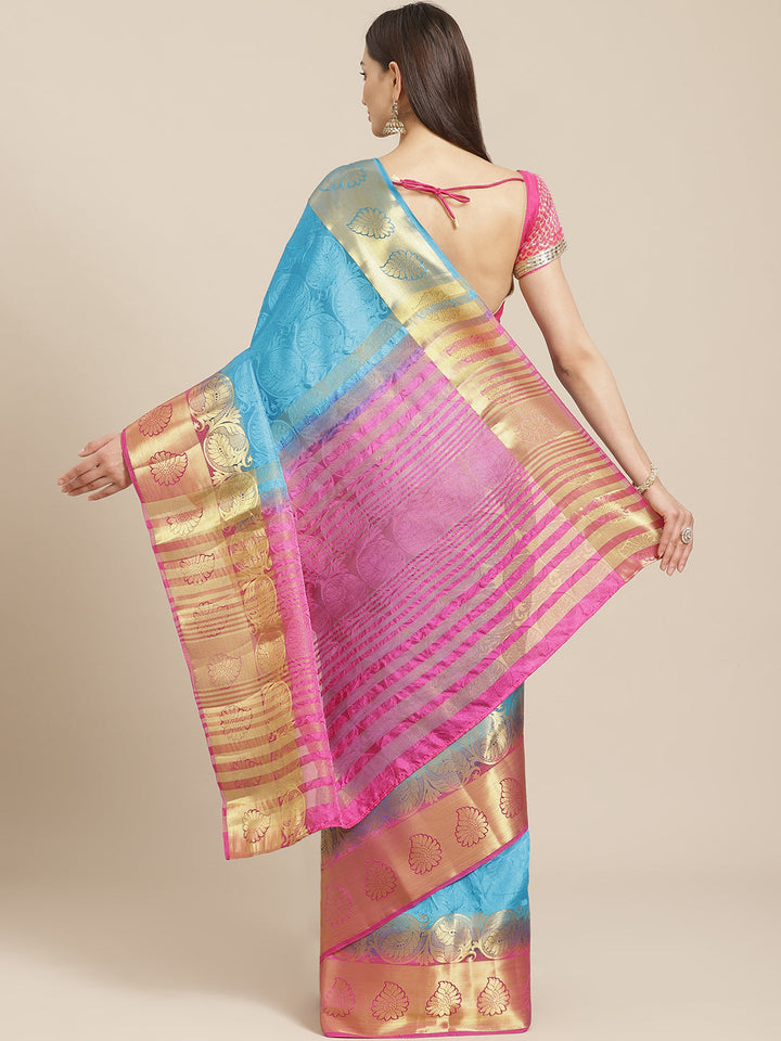 Banarasi Heritage Self Embossed Saree with Gold Zari, Paisley Motifs & Ombre dyeing