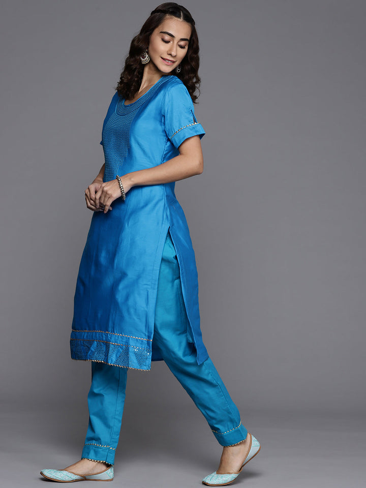 Unstitched Cotton Gota Embellished Dress Material Set & Dupatta