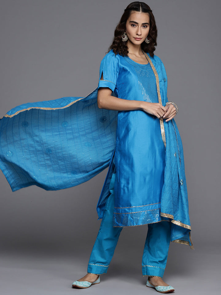 Unstitched Cotton Gota Embellished Dress Material Set & Dupatta