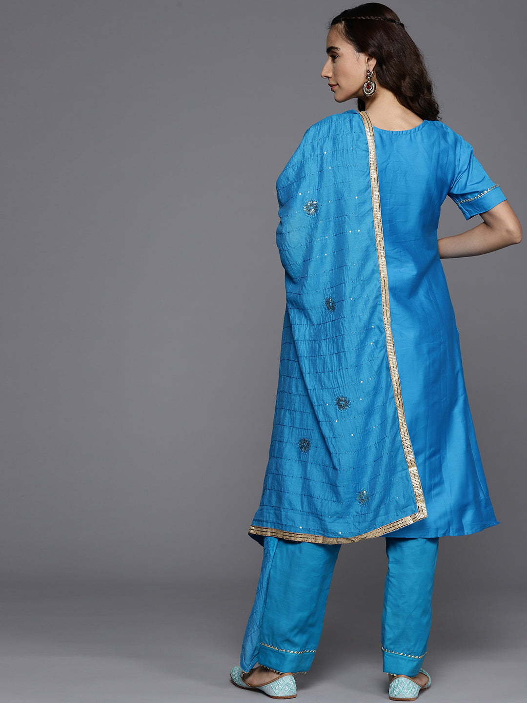 Unstitched Cotton Gota Embellished Dress Material Set & Dupatta