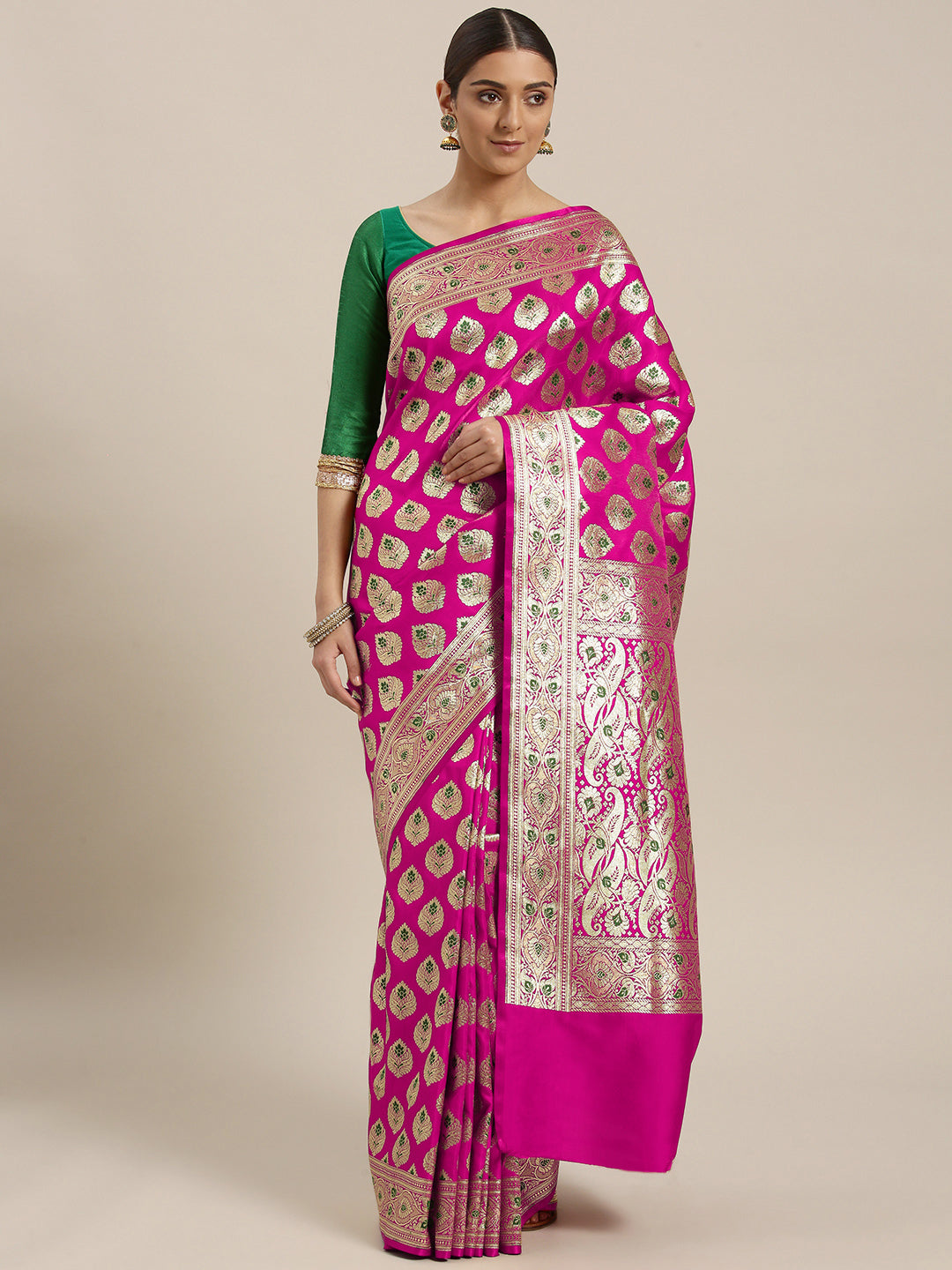 Kanjiwaram Wedding Silk saree with  Zari Buti weaving and heavy Zari weaving Dupatta