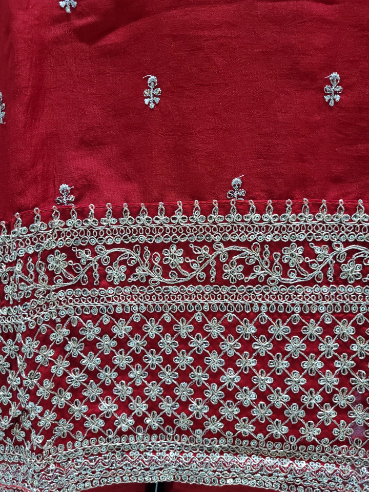 Straight Kurta Palazzo Set With Zari Thread Embroidery, Floral Motifs And Ornate Border