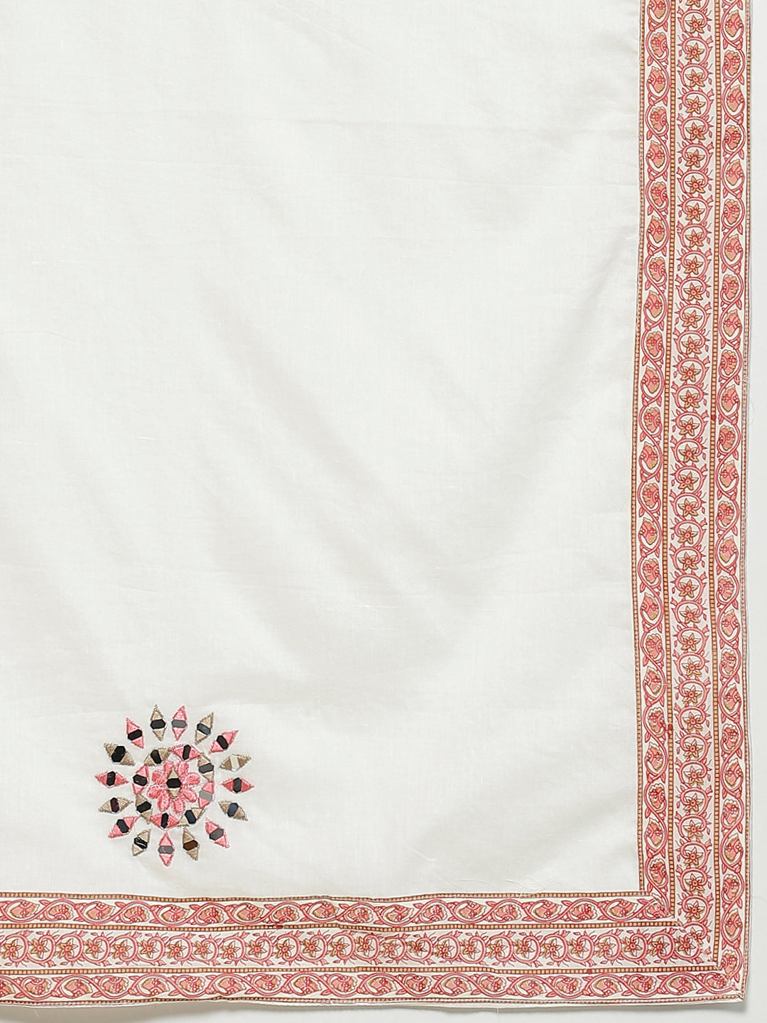Made to Measure Off-White Mukaish Work Embellished Kurta Printed Readymade Sharara Set with Cotton Resham Embroidery & Mirror Work Dupatta.