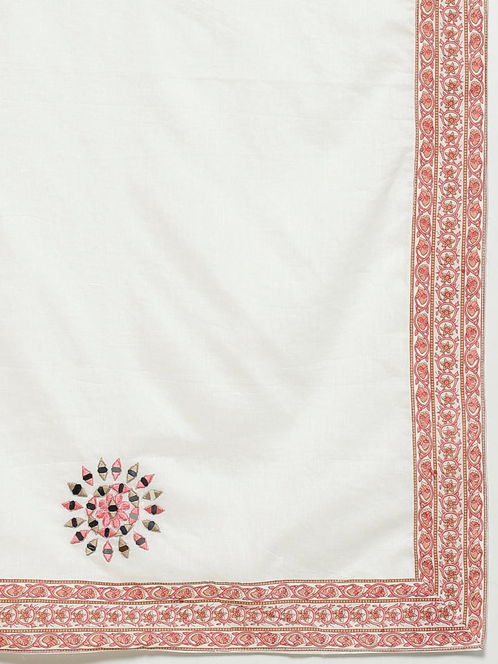 Made to Measure Off-White Mukaish Work Embellished Kurta Printed Readymade Sharara Set with Cotton Resham Embroidery & Mirror Work Dupatta.