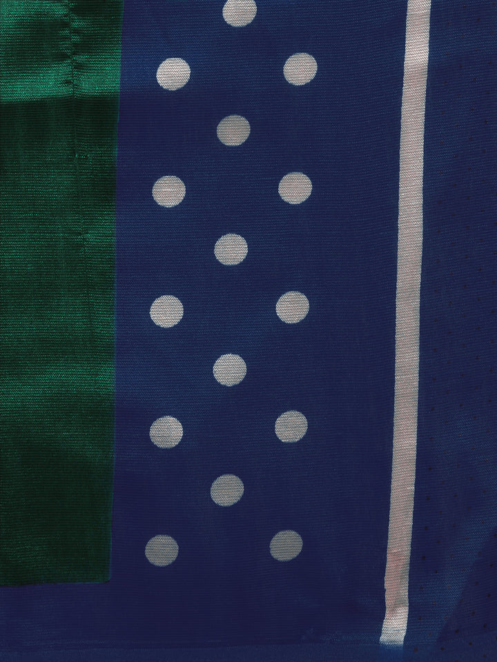 Navy Blue & Green Printed Art Silk Saree