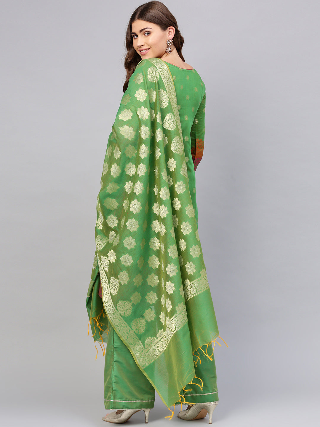 Banarasi Kurta Set with Handloom Dupatta and Pallazos