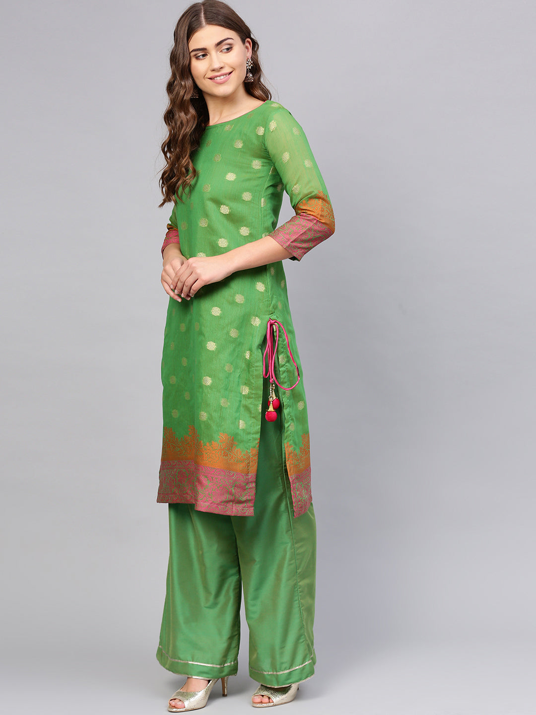 Banarasi Kurta Set with Handloom Dupatta and Pallazos