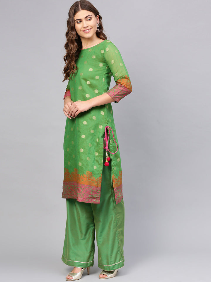 Banarasi Kurta Set with Handloom Dupatta and Pallazos