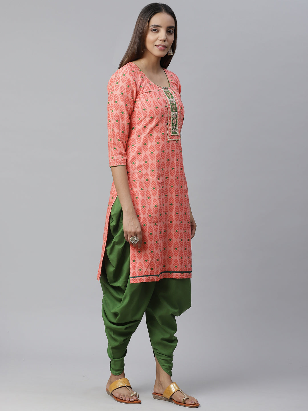 Cotton Ikat Inspired Suit Dupatta with Zari embroidered neckline and Bandhej Dupatta