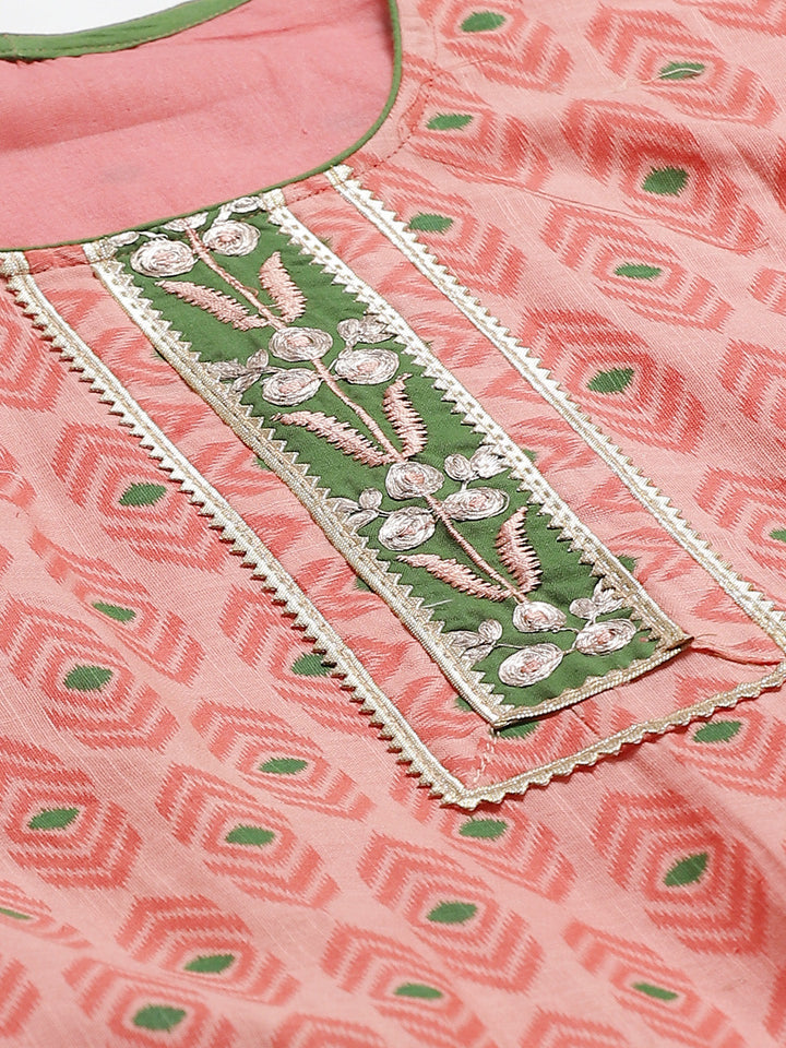 Cotton Ikat Inspired Suit Dupatta with Zari embroidered neckline and Bandhej Dupatta