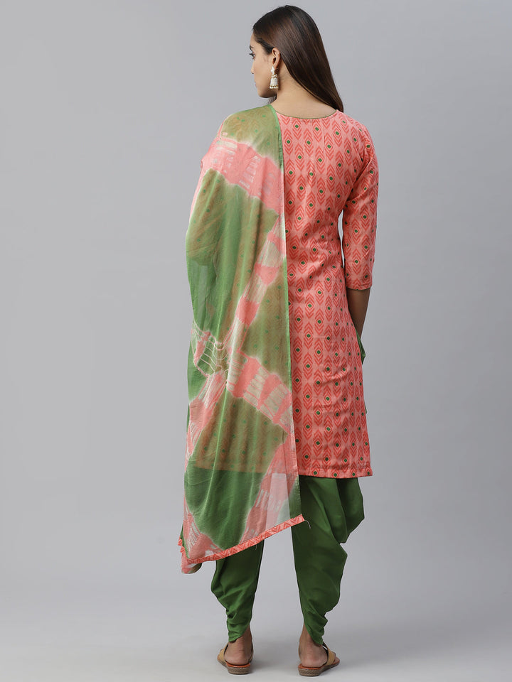Cotton Ikat Inspired Suit Dupatta with Zari embroidered neckline and Bandhej Dupatta