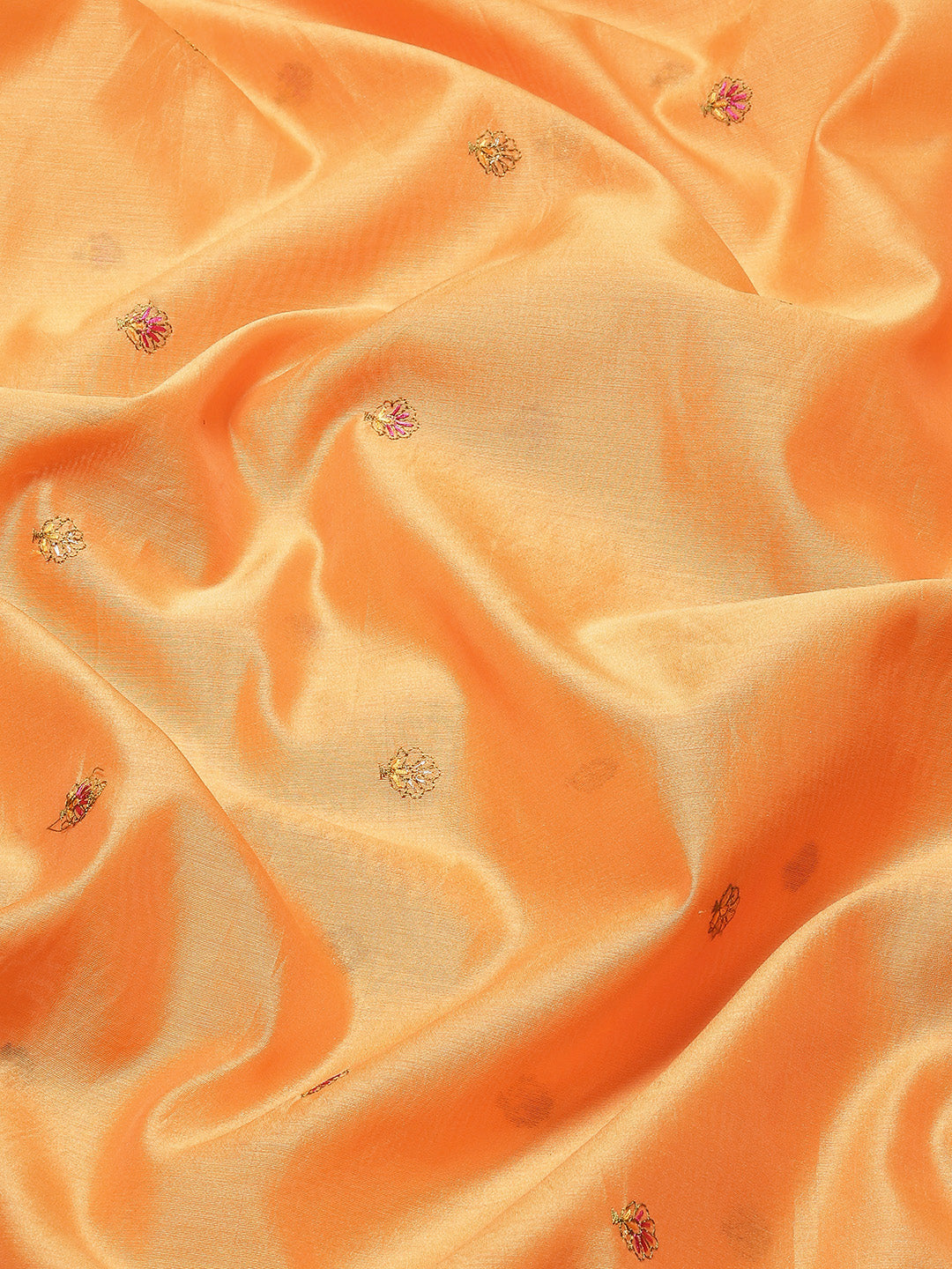 Orange Paisley Resham Thread Embroidery Cotton Tussar Saree