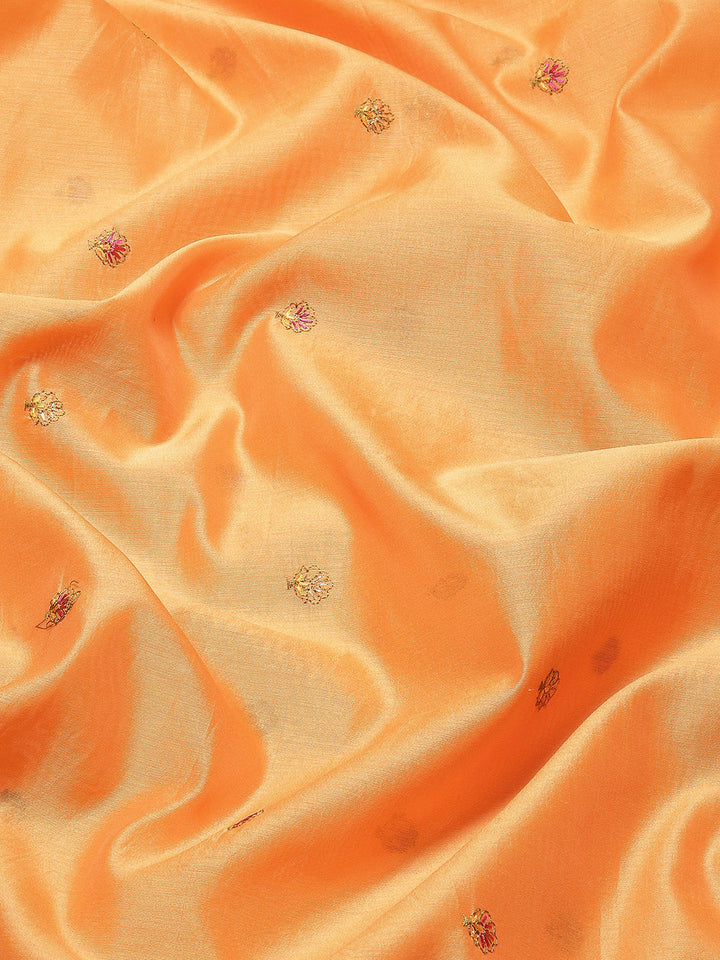 Orange Paisley Resham Thread Embroidery Cotton Tussar Saree